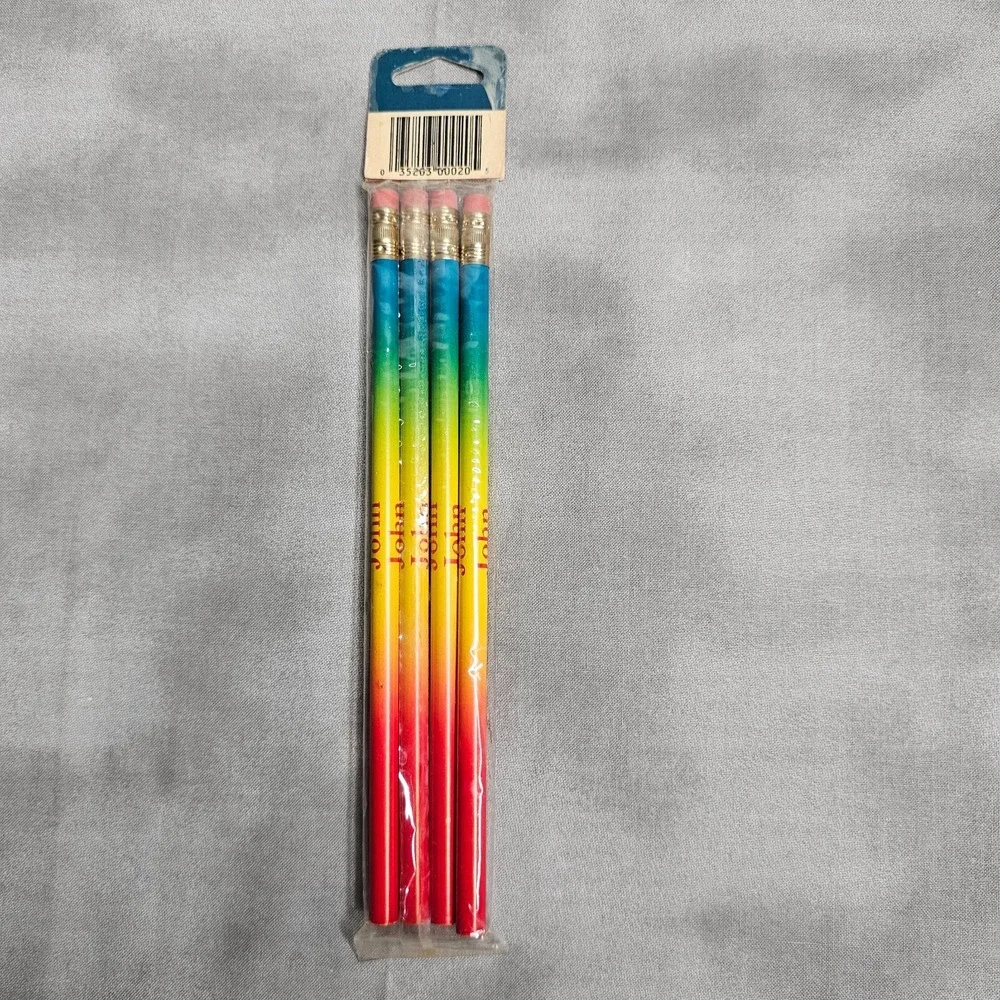 JOHN Personalized My Name Pencils New‎ Old Stock Sealed Rainbow Set of 4 Vintage